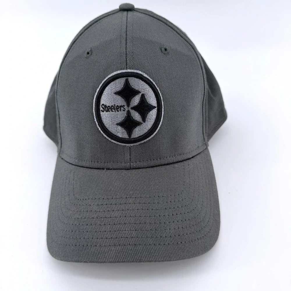 Pittsburgh Steelers OTS Hat Mens M-L Gray Grey NFL Stretch Fit Baseball Cap